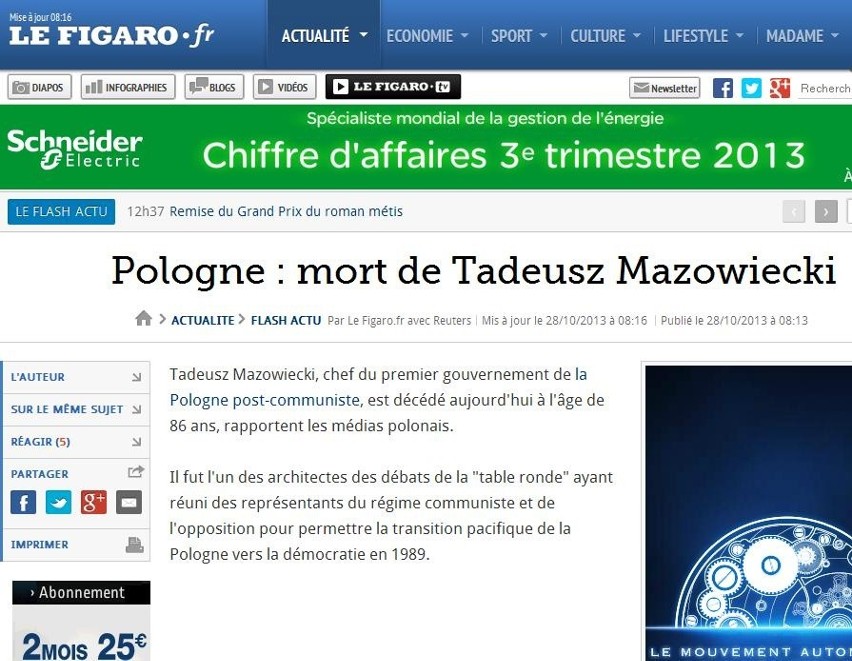 Światowe media o śmierci Tadeusza Mazowieckiego