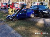 Groźny wypadek w Ruchockim Młynie niedaleko Wolsztyna. Samochód uderzył w słup - dwie osoby zostały ranne