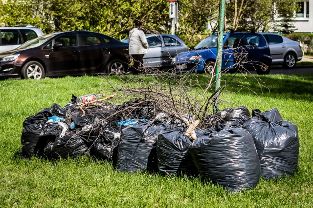 W wielu miejscach w Bydgoszczy, o czym informują nas Czytelnicy, worki ze skoszoną trawą czy ściętymi gałęziami, leżą już od kilku tygodni.