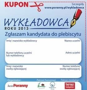 Kupon zgłoszeniowy do plebiscytu "Wykładowca Roku 2013"