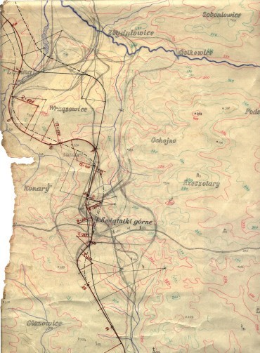Projekt trasy kolei żelaznych z ok. 1939 roku (fragm.)...