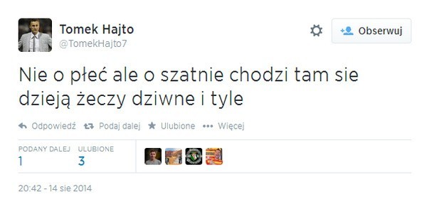 Tweet Tomasza Hajty