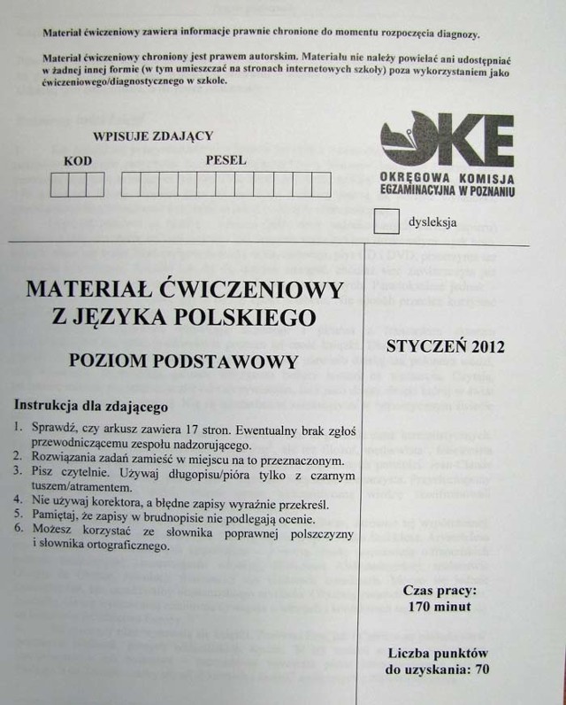 Matura próbna 2012, język polski arkusz CKE