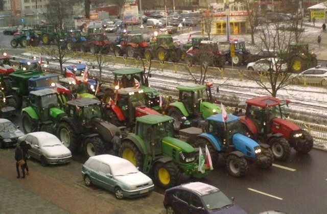 Protestujący rolnicy w Szczecinie.