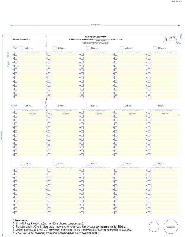 WYBORY SAMORZĄDOWE 2018 - KARTY DO GŁOSOWANIA WZÓR