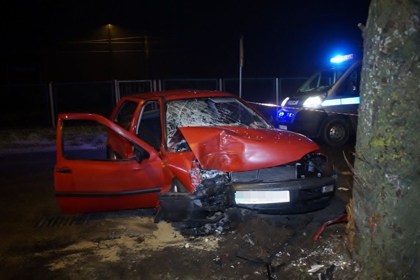 Wypadek w Potęgowie. Auto uderzyło w drzewo. Kierowca był pijany