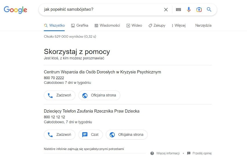 Odpowiedzią na pytania o samobójstwo w wyszukiwarce Google,...