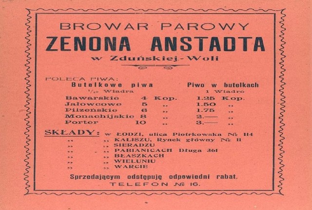 15 kwietnia 1913 r. w Berlinie zmarł Zenon Anstadt, właściciel browaru w Zduńskiej Woli.