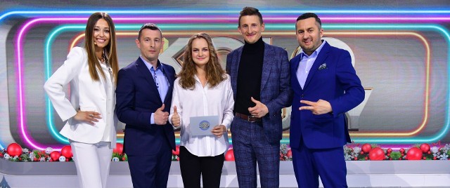 Uczestnicy "Koła Fortuny": Izabella Krzan, Szymon Sowiński, Oliwia Jabłońska, Maciej Lepiato i Norbi.