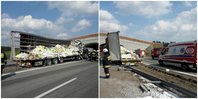 Wypadek na A2: Zderzyły się dwa TIR-y. Jeden z nich przewoził materiały budowlane. Droga zablokowana