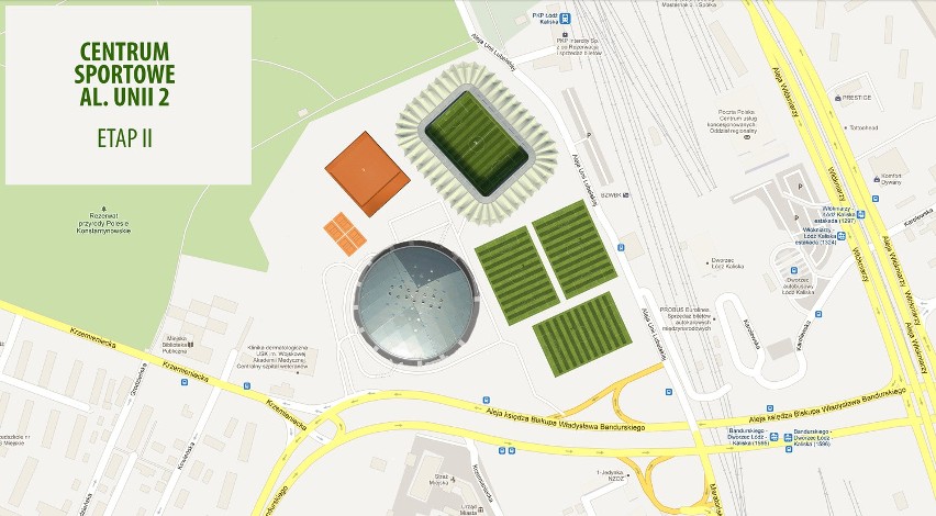 Plan centrum sportowego przy al. Unii (etap II).
