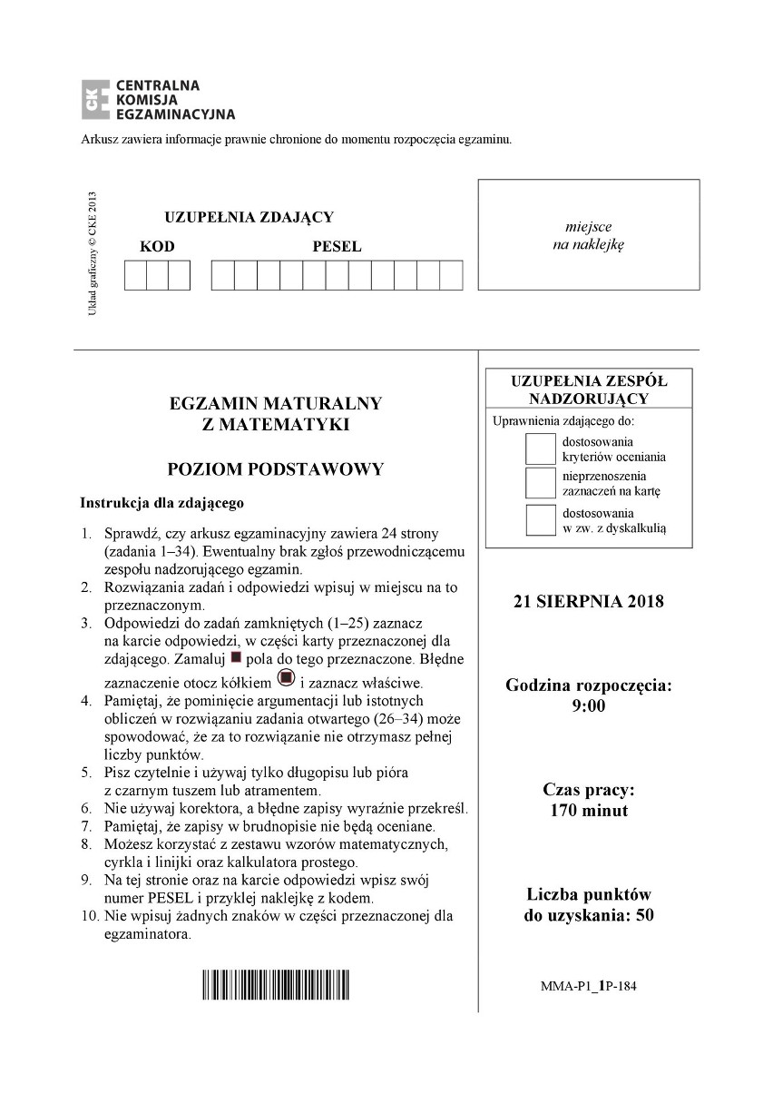 Matura POPRAWKOWA MATEMATYKA 2018: Ciągi i...