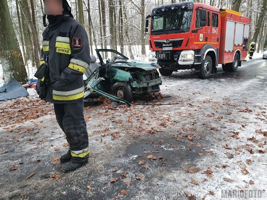 Turawa Marszałki. Wypadek na lokalnej drodze - samochód uderzył w drzewo. Jedna osoba jest bardzo ciężko ranna