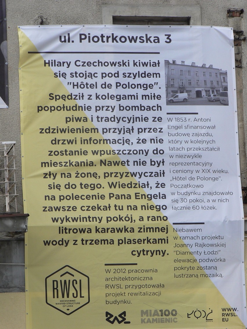 Mia100 kamienic: błędy na banerach. Piotrkowska 3: "kiwiał...