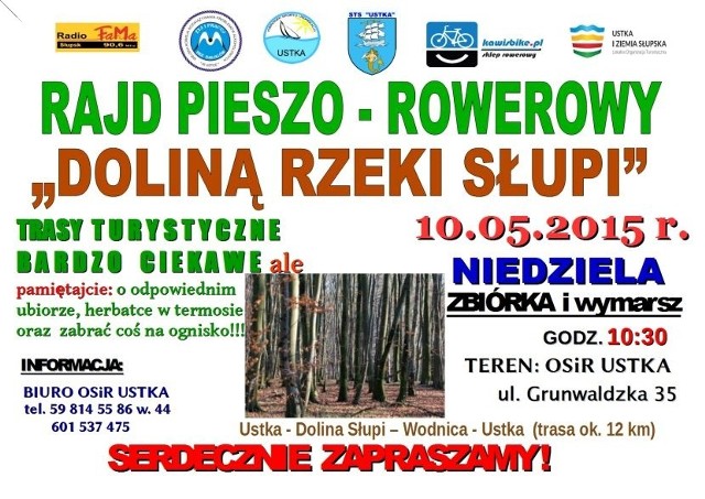 Niedzielny rajd pieszo - rowerowy odbędzie się pod hasłem "DOLINĄ RZEKI SŁUPI". Trasa będzie liczyć 10 kilometrów.