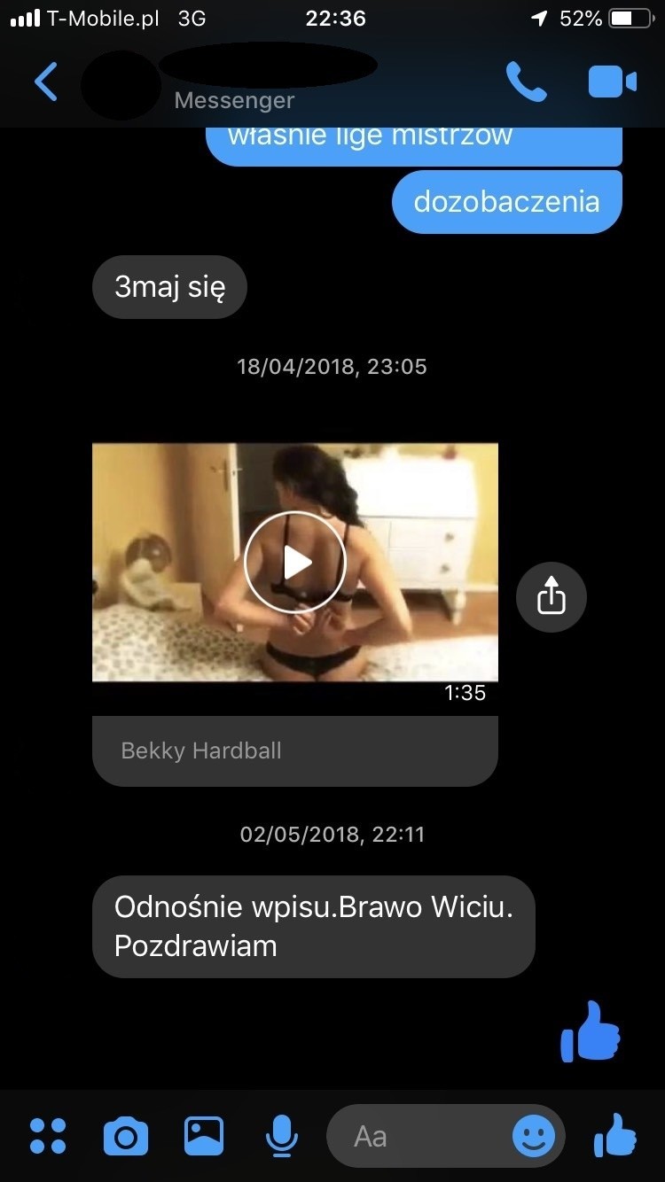 Wiadomości porno od trenera bilarda do zawodnika Wiktora...