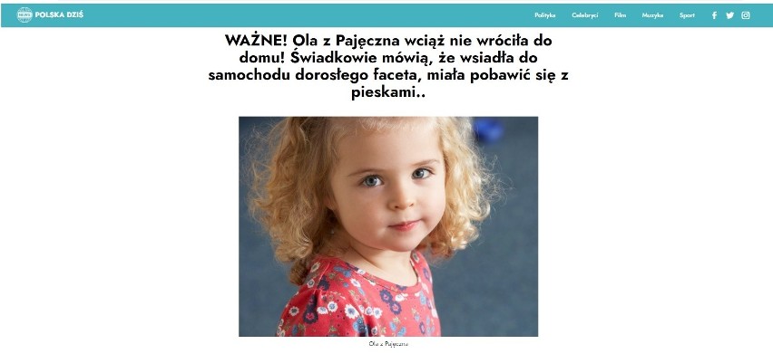"Artykuł" o uprowadzeniu 11-latki z Pajęczna to fake news!
