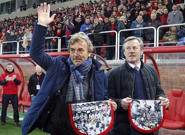 Zbigniew Boniek i Józef Młynarczyk podczas ceremonii otwarcia stadionu Widzewa
