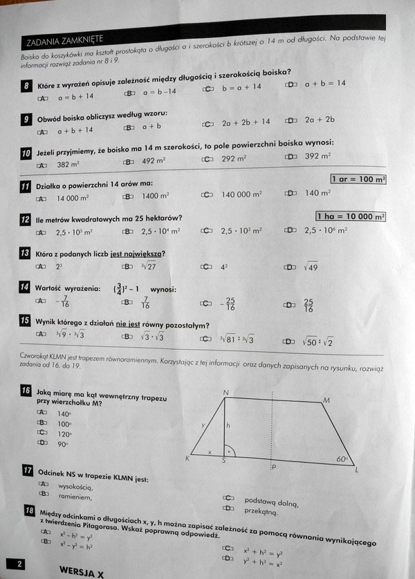 Próbny egzamin gimnazjalny. Matematyka