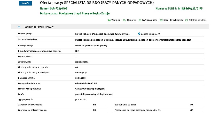 SPECJALISTA DS BDO (BAZY DANYCH ODPADOWYCH)  -  od 4 000 do 6 000 PLN