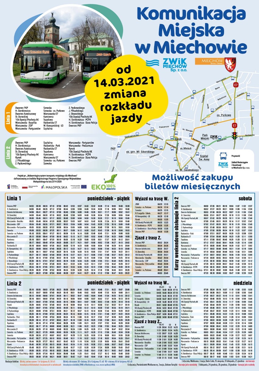 Miechów. Od niedzieli (14 marca) obowiązuje nowy rozkład jazdy autobusów elektrycznych