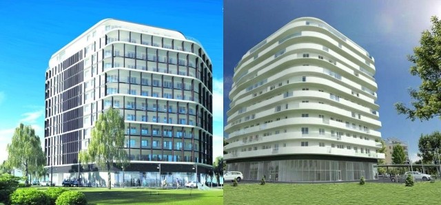 Porównanie obydwu projektów: starego (z lewej) i nowegoPorównanie obydwu projektów budynku: starego (z lewej) i nowego