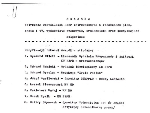 Dotarliśmy do oryginalnego protokołu z pracy koszalińskiej komisji weryfikacyjnej.