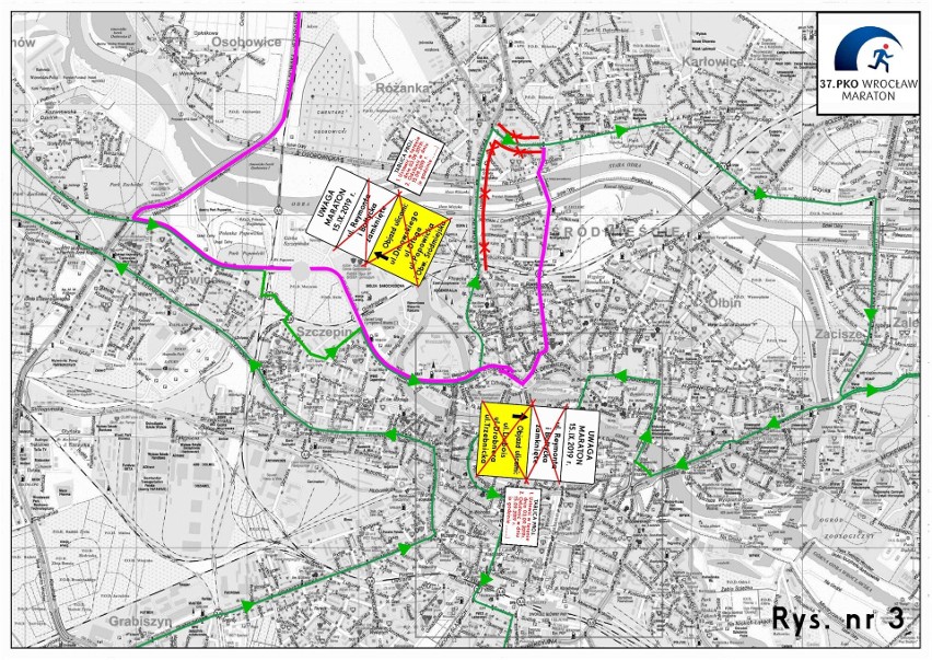37. PKO Wrocław Maraton - objazdy na trasie maratonu