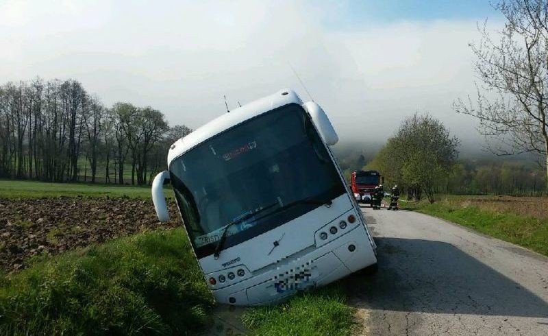 Wypadek w gminie Bieliny. Autobus z dziećmi przewrócił się do rowu 
