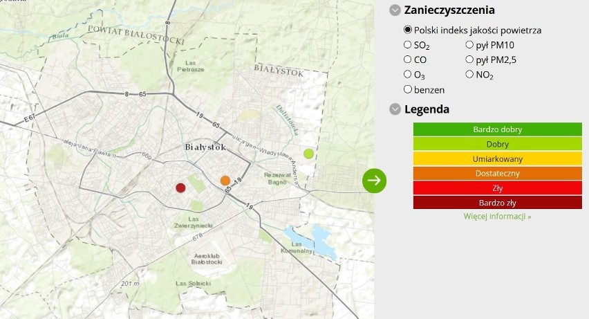 Polski indeks jakości powietrza w Białymstoku: Bardzo zły...