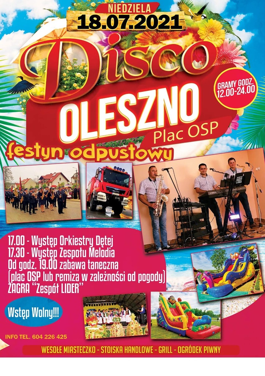Disco Oleszno - festyn odpustowy z koncertami i zabawą taneczną w niedzielę, 18 lipca