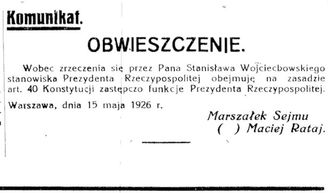 Obwieszczenie, z którego białostoczanie dowiedzieli się o dymisji prezydenta Wojciechowskiego.