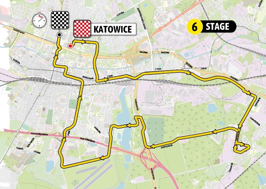 Mapa 6. etapu Tour de Pologne w Katowicach - jazdy...