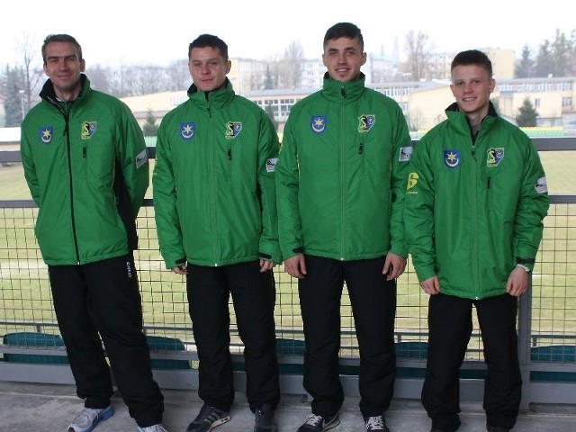 Nowi piłkarze Siarki Tarnobrzeg, od lewej: Łukasz Nadolski, Marcin Figiel, Damian Buras i Maciej Termanowski.