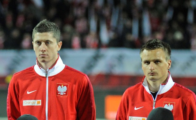 Robert Lewandowski i Sławomir Peszko. Marzec 2010 r., mecz Polska - Bułgaria