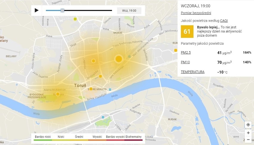 Dane pochodzą z systemu Airly, który zbiera informacje z...