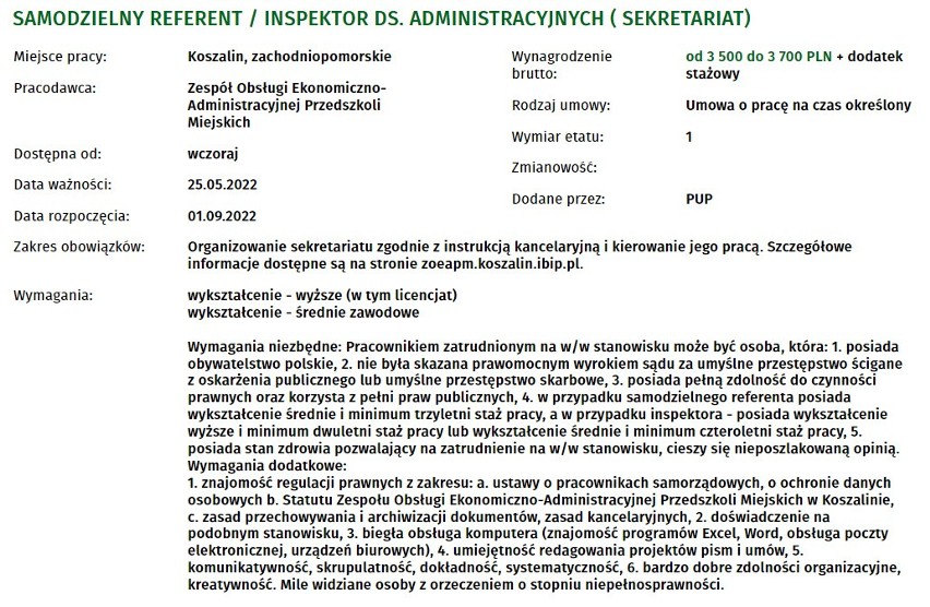 Nowe oferty pracy w Koszalinie. Kogo poszukują pracodawcy? Ile płacą? Sprawdź! 10.07.2022