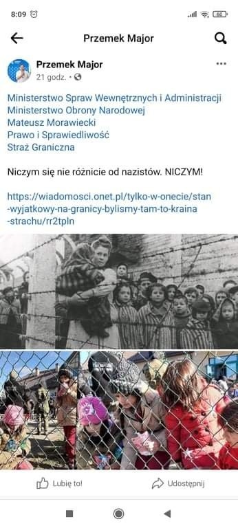 Wiceburmistrz Cieszyna przyrównał Straż Graniczną do nazistów. Jego wpis na portalu społecznościowym wywołał oburzenie