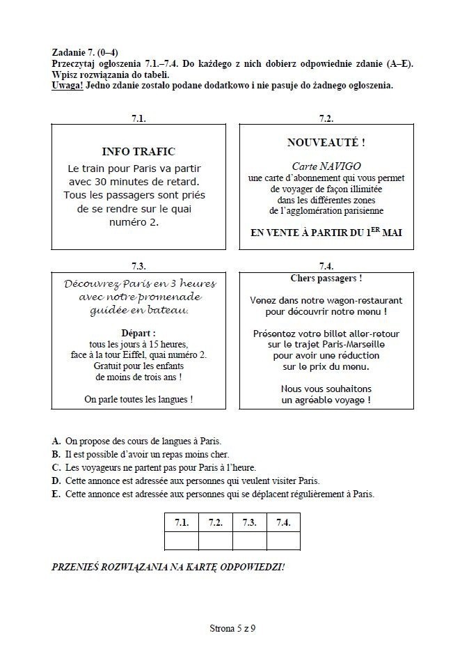Egzamin gimnazjalny 2014 z CKE. Język francuski: podstawa i rozszerzenie [ARKUSZE, ODPOWIEDZI]