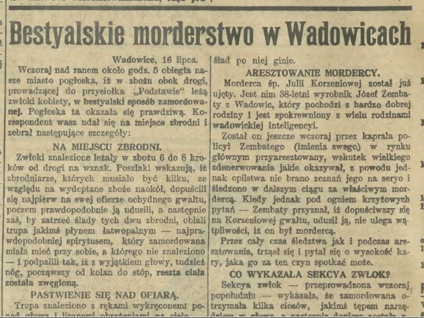 Ilustrowany Kuryer Codzienny o zbrodni w Wadowicach pisał w...