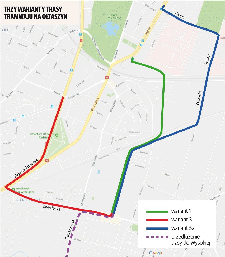 Trzy trasy tramwaju na Ołtaszyn.