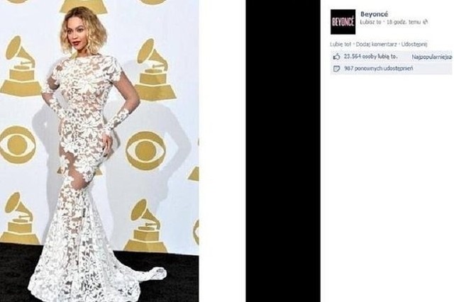 Beyonce podczas Grammy 2014 (fot. screen z Facebook.com)