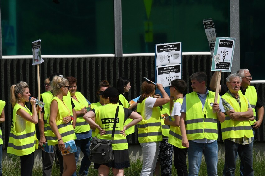 Pracownicy Inspekcji Weterynaryjnej protestowali w Kielcach. Blokowali ulicę Ściegiennego, to droga krajowa 73 (WIDEO, ZDJĘCIA)