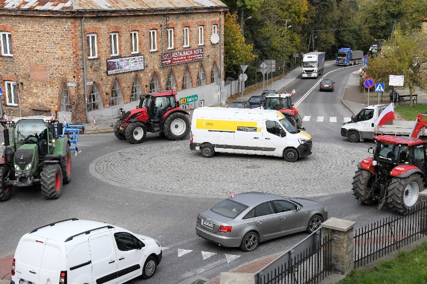 Protest rolników na trasie Łopuszno - Włoszczowa. Dziesiątki traktorów jedzie przeciwko piątce dla zwierząt [ZDJĘCIA]