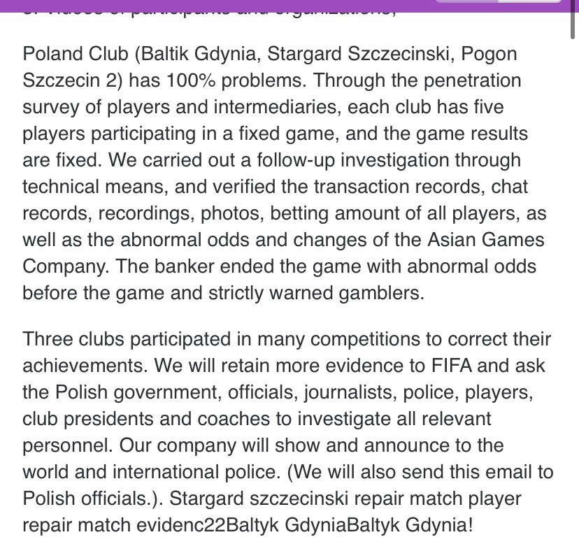 Treść maila, który został wysłany do wielu klubów w Polsce