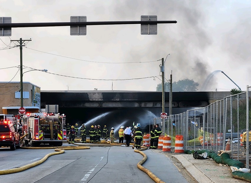 Zawalił się wiadukt nad autostradą I-95 w USA. Powodem pożar cysterny - WIDEO