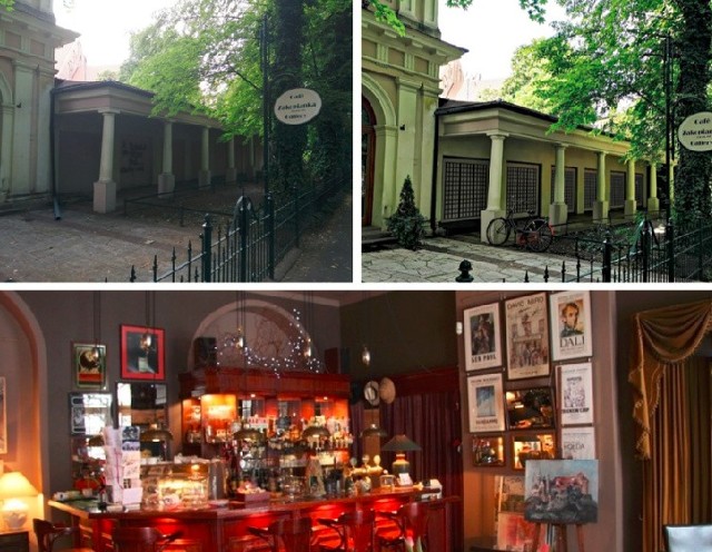 Od prawie dwóch lat Café Zakopianka na Plantach Krakowskich jest zamknięta. Po lewej aktualne zdjęcie, po prawej - sprzed dwóch lat. Na dole wnętrze kawiarni.