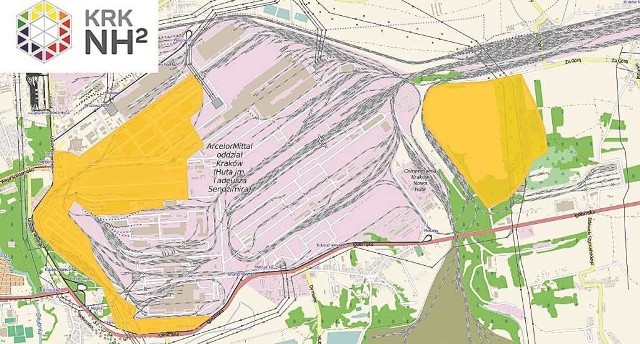 ArcelorMittal oddaje 300 hektarów (tereny żółte na zewnątrz), uwłaszcza się na 490 ha (obszar w środku)
