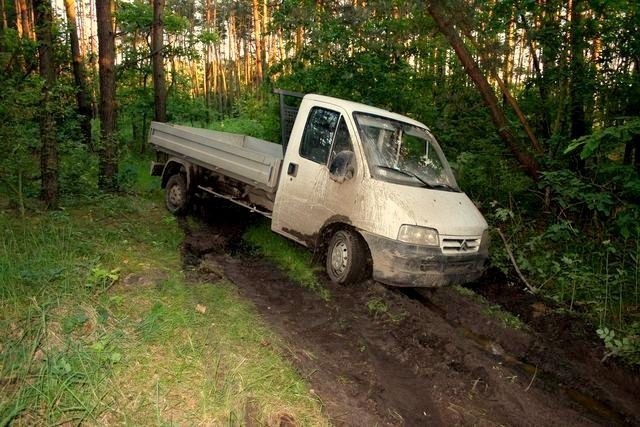 Kradziony citroen porzucony na błotnistej leśnej drodze w gminie Nowy Korczyn.