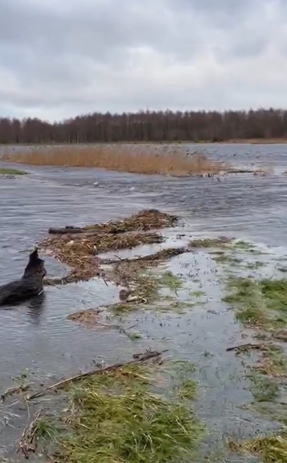 Rzeka Łeba przerwała wał w okolicy miejscowości Poraj w...